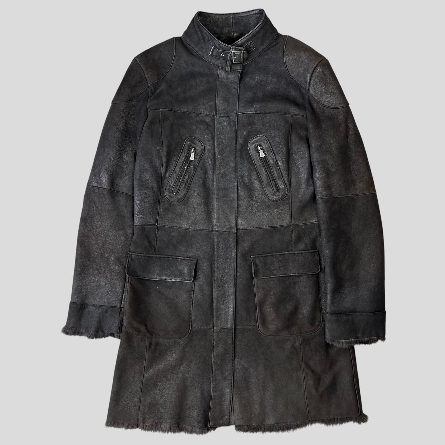 Versace VJC 90’s Leather Fur Sheepskin Afghan Coat - M | Default Title, Black