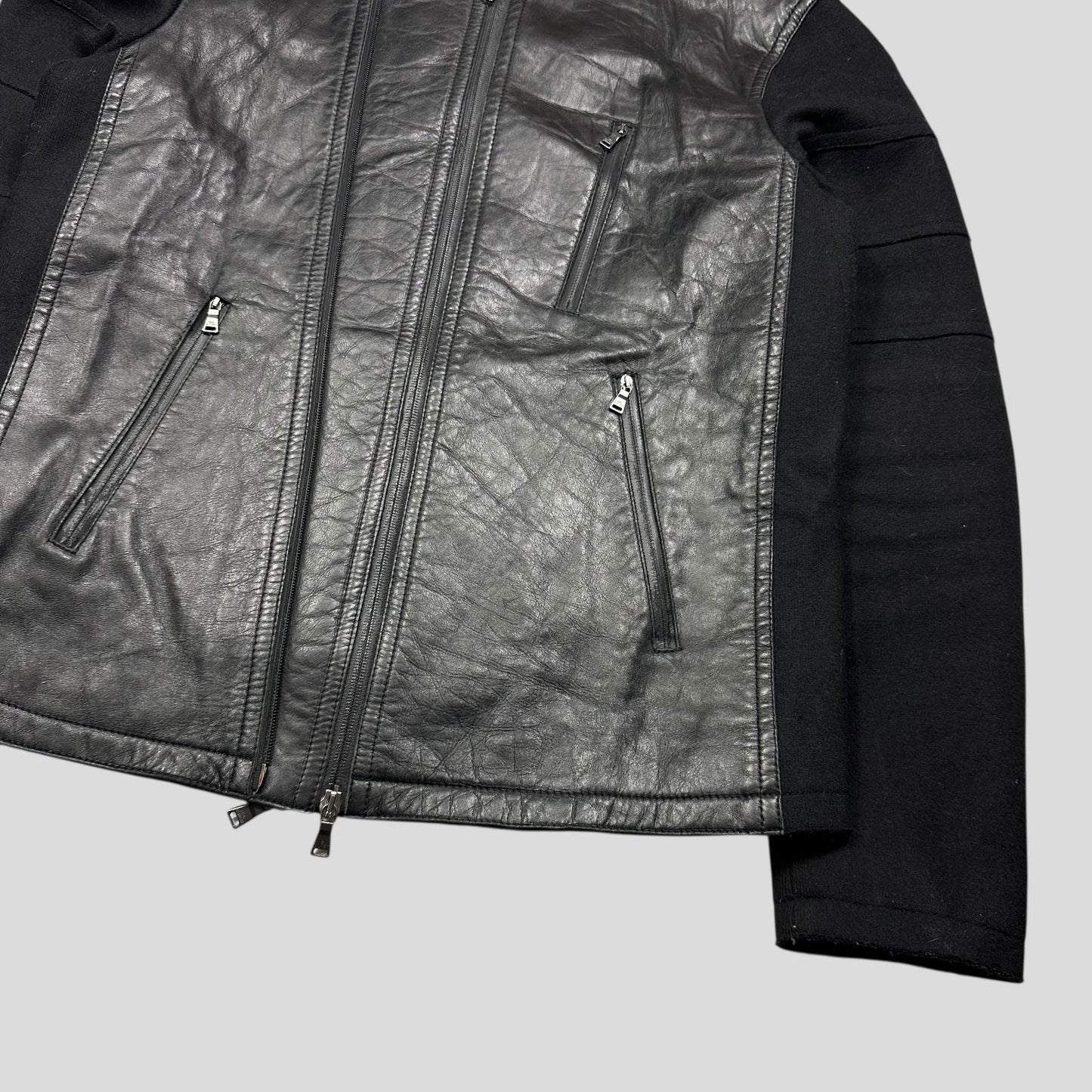 Neil Barrett 00’s Leather + Wool Modular Zip Panelled Biker Jacket - M