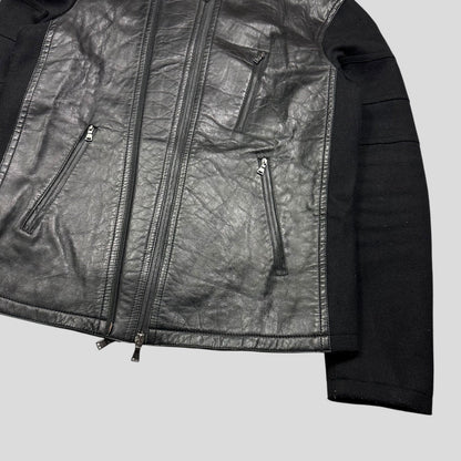 Neil Barrett 00’s Leather + Wool Modular Zip Panelled Biker Jacket - M