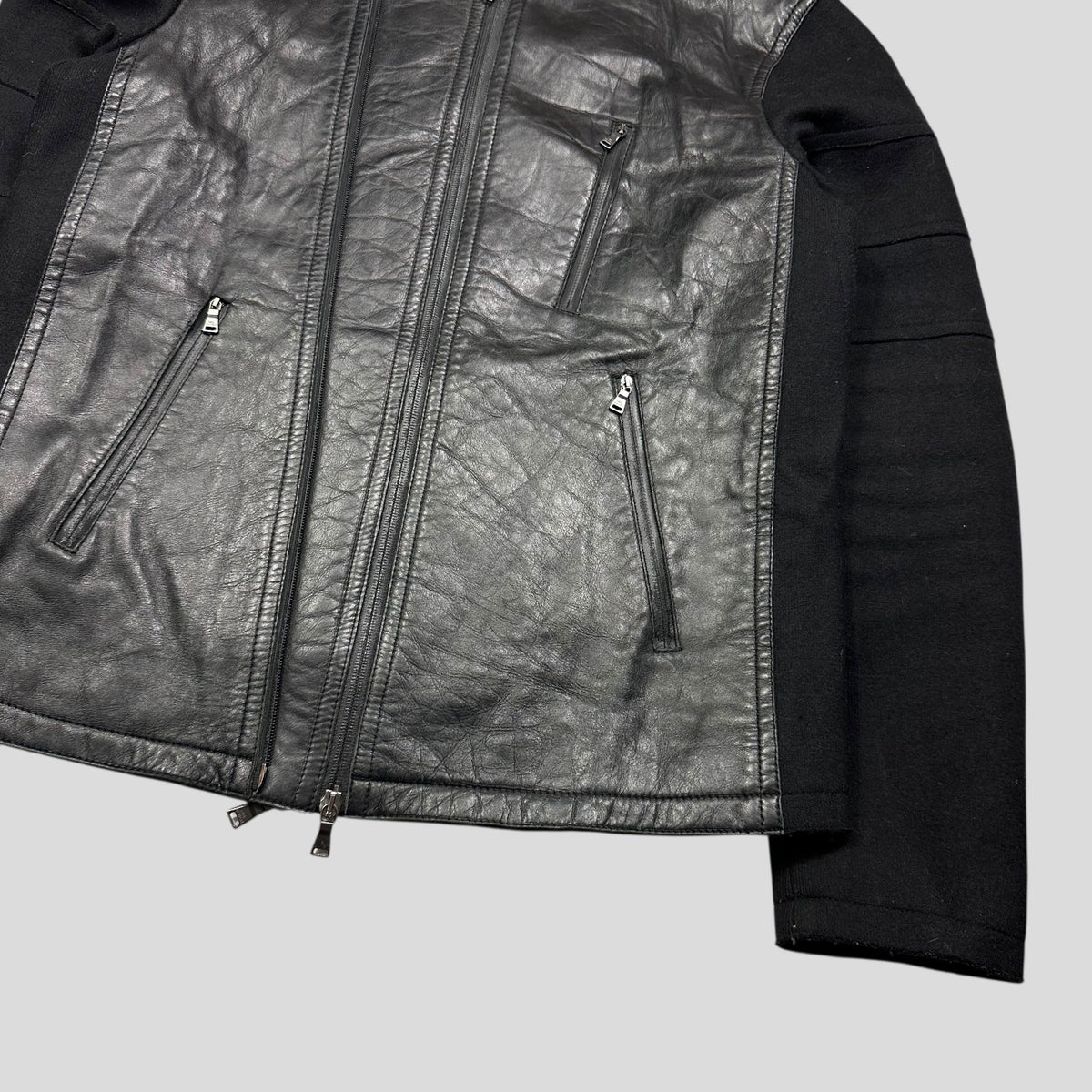 Neil Barrett 00’s Leather + Wool Modular Zip Panelled Biker Jacket - M | Large, Black