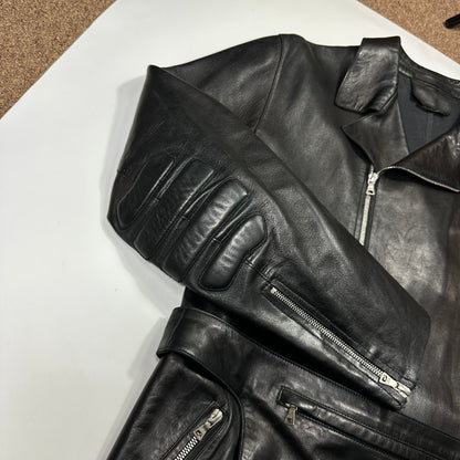 Prada FW99 Calf Leather Moto Long Jacket with Belt Bag - L