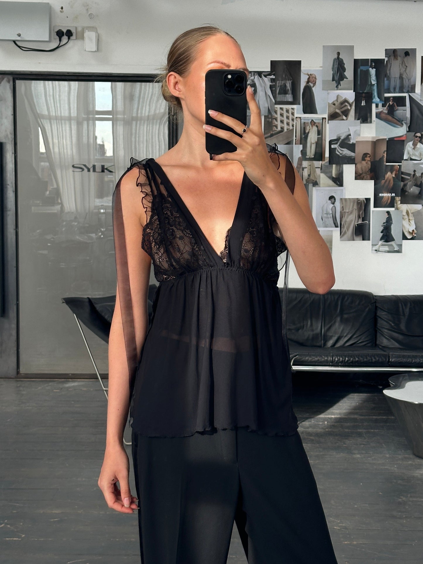 Vintage 2000s Lace Sheer Babydoll Satin Top - S/M