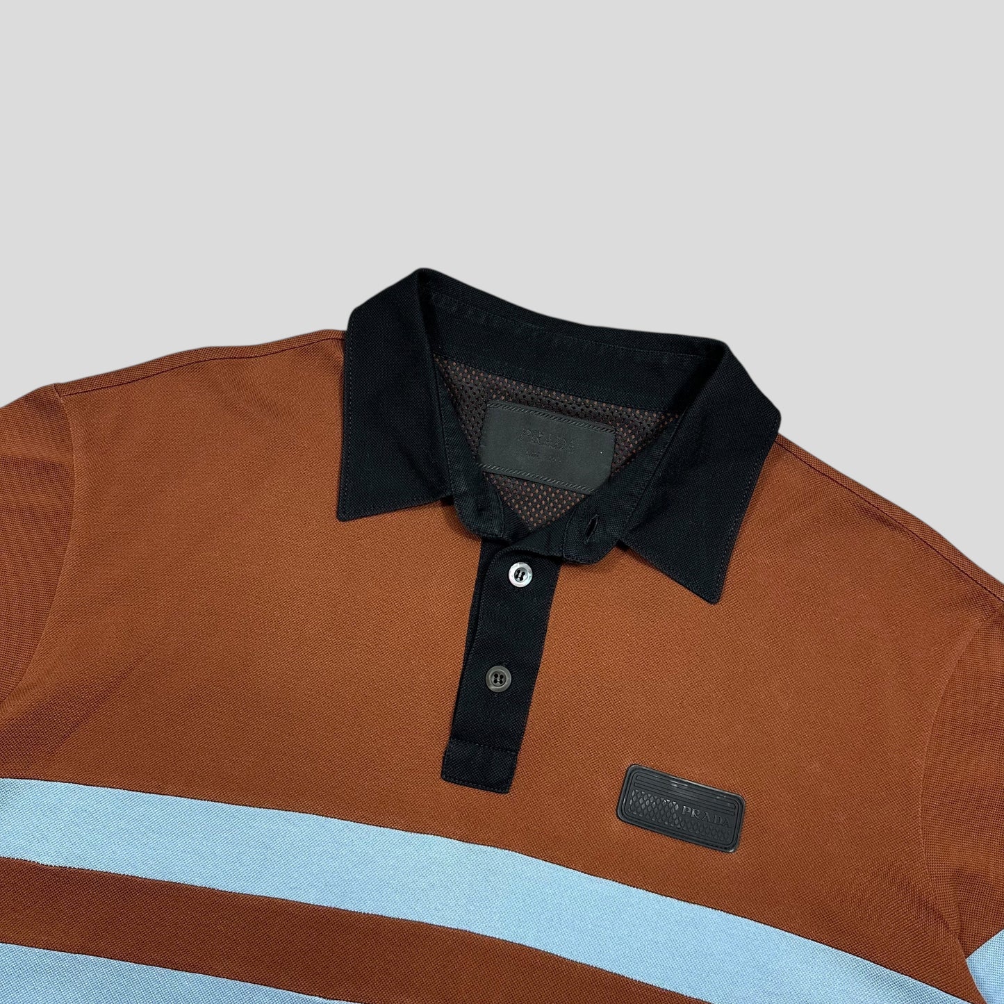 Prada 2018 Rubber Race Logo Asymmetrical Panelled Shirt - L