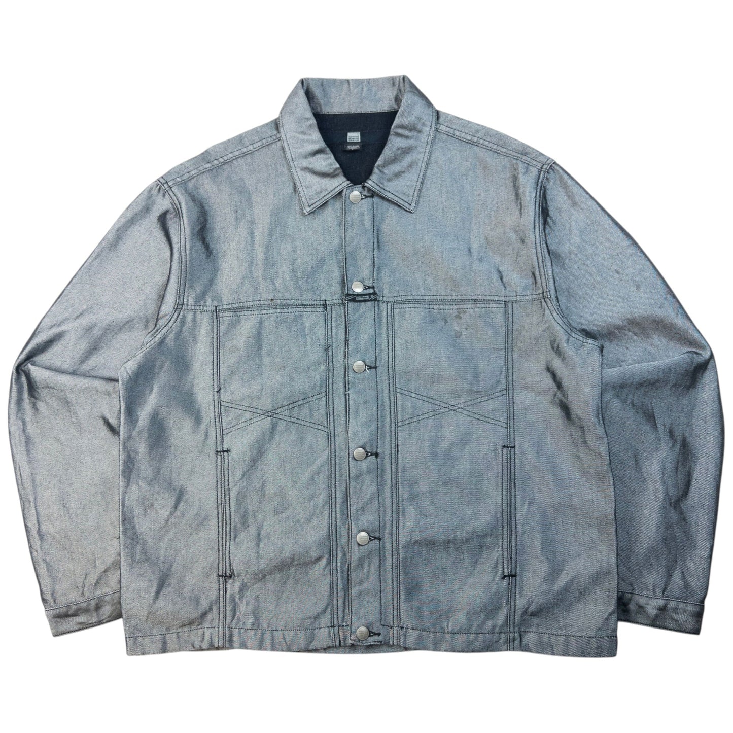 Vintage 2000s Marithe + Francois Girbaud Metallic Denim Jacket Size XL | XL, Grey