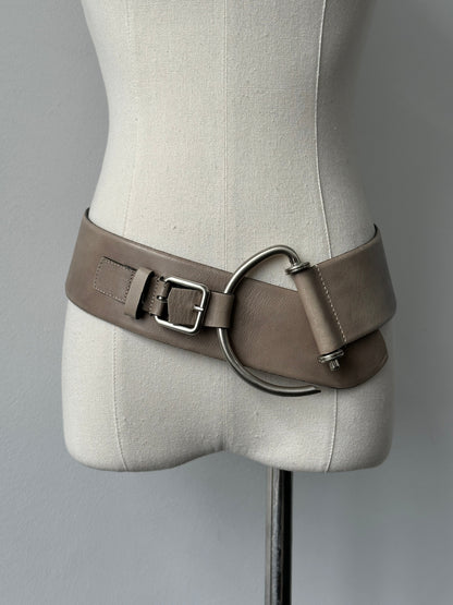 Vintage 1990s Leather Chunky D Ring Belt - One size