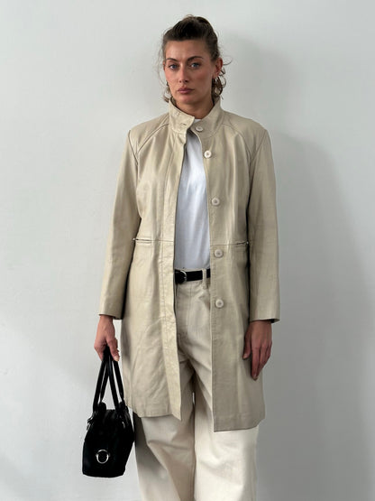 Vintage 2000s High Neck Leather Trench Coat - S