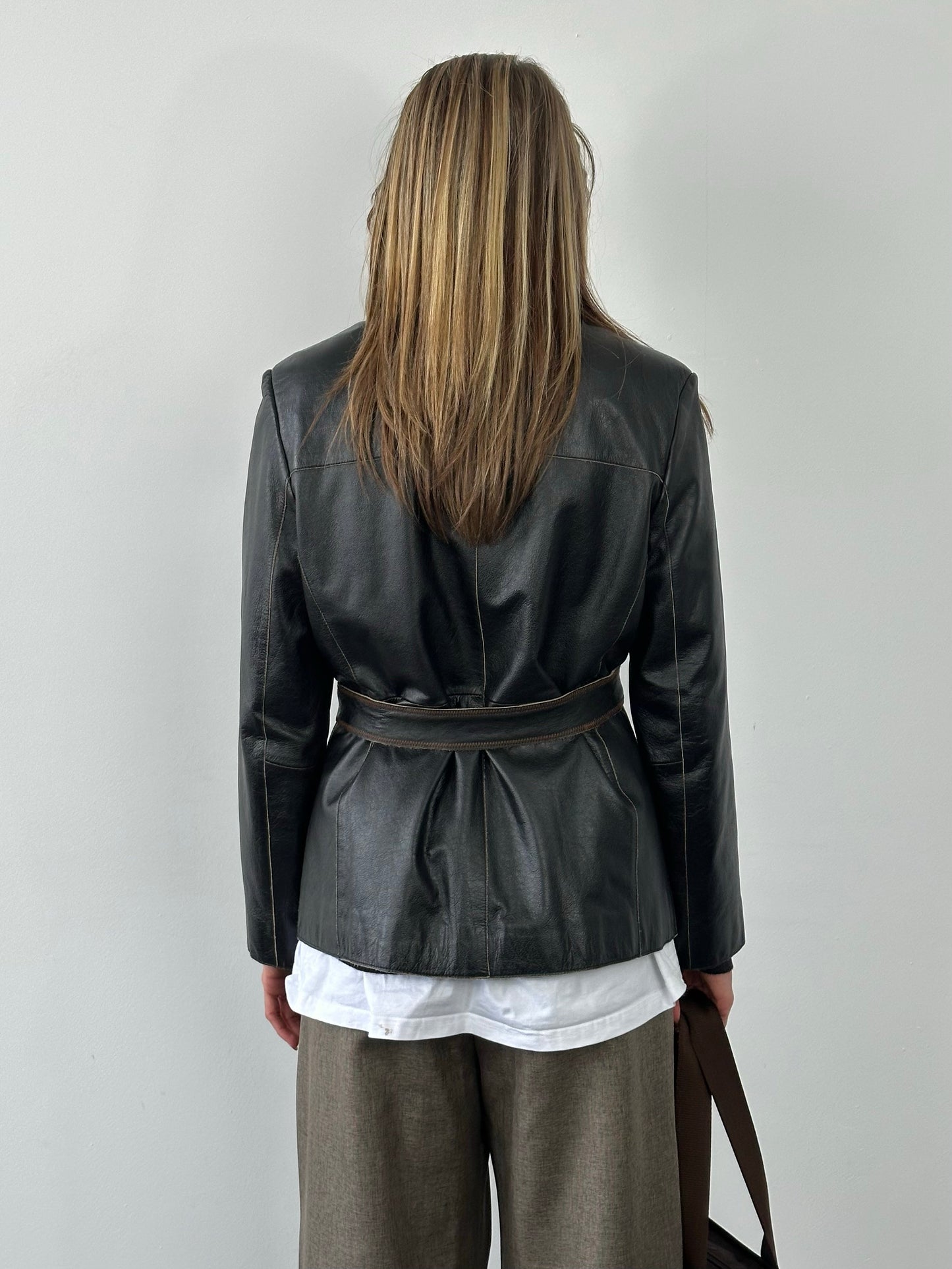 Vintage 1990s Leather Belted Leather Jacket - S
