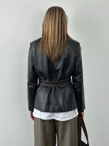 Vintage 1990s Leather Belted Leather Jacket - S