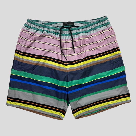 Prada Milano 2018 Striped Logo Nylon Shorts - IT46 - Known Source