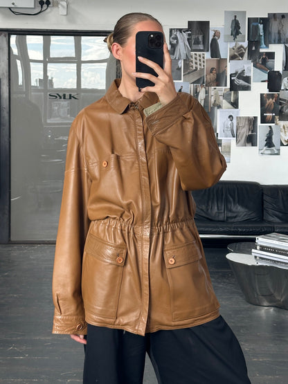 Italian Vintage 1980s Reversible Leather Cinched Jacket - XL