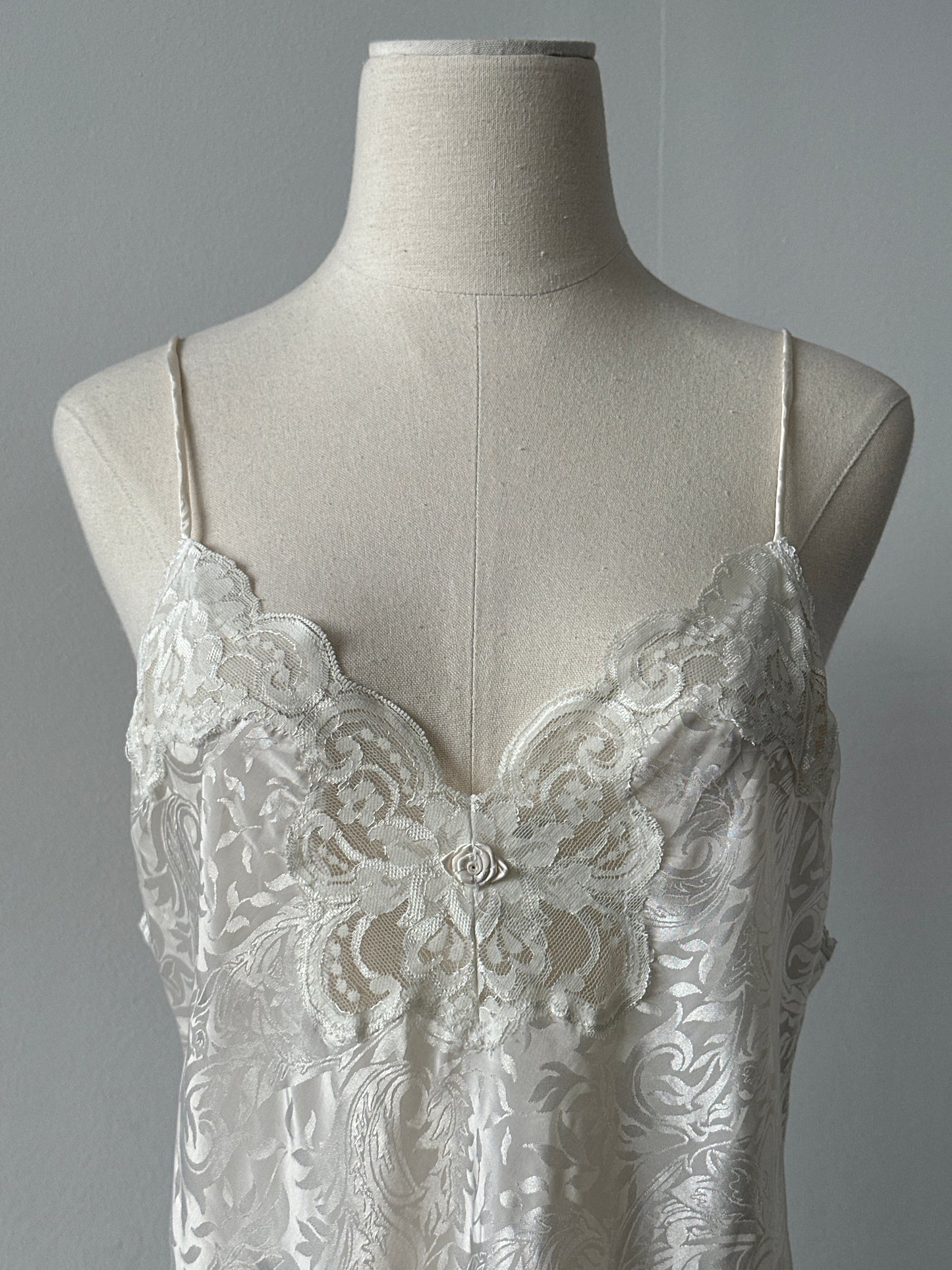USA Vintage 1990s Satin Print Lace Midi Slip Dress - S-M