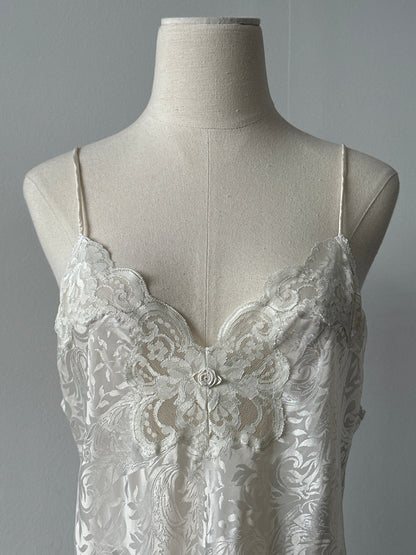USA Vintage 1990s Satin Print Lace Midi Slip Dress - S-M