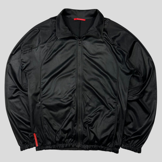 Prada Sport 2007 Jet Black Panelled Soft Polyester Harrington Jacket - M