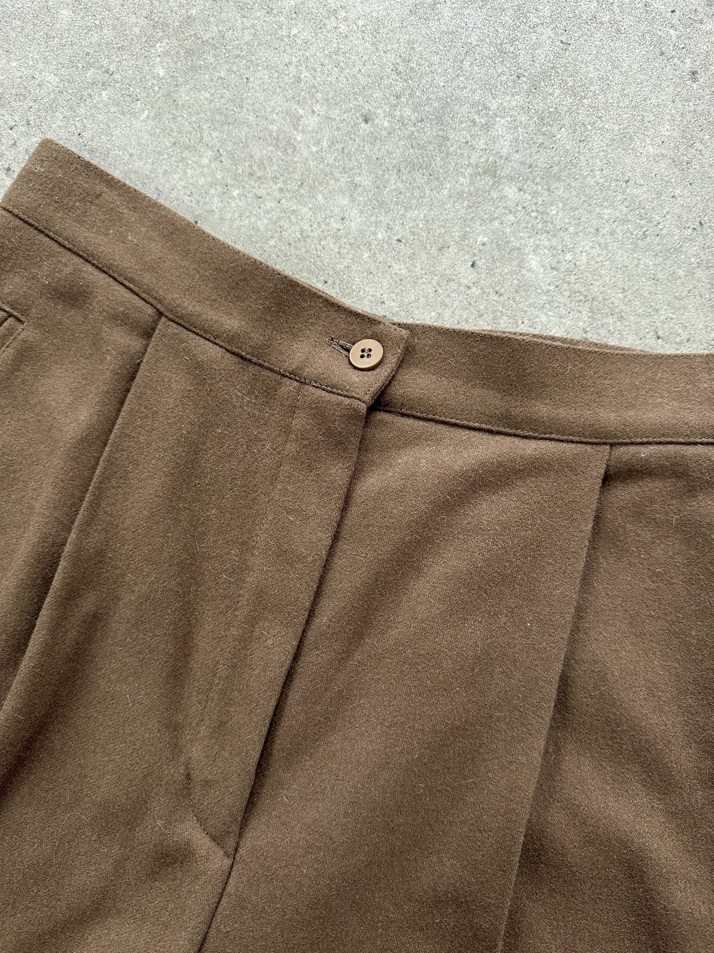 Italian Vintage Brushed Pure Wool Tapered Leg Trousers - W27