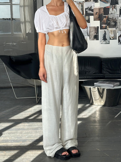 Vintage 2000s Ruched Trachten Cotton Crop Blouse Top - M