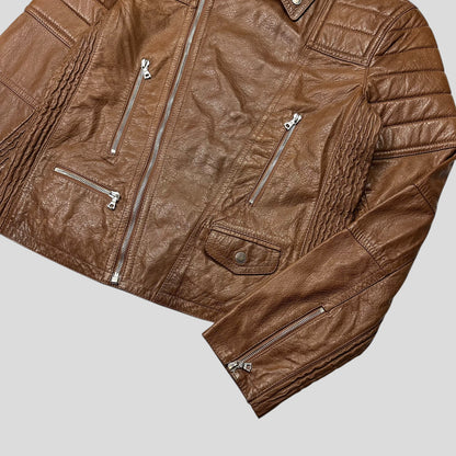 Neil Barrett 2012 Leather Padded Brown Multipocket Moto Jacket - S