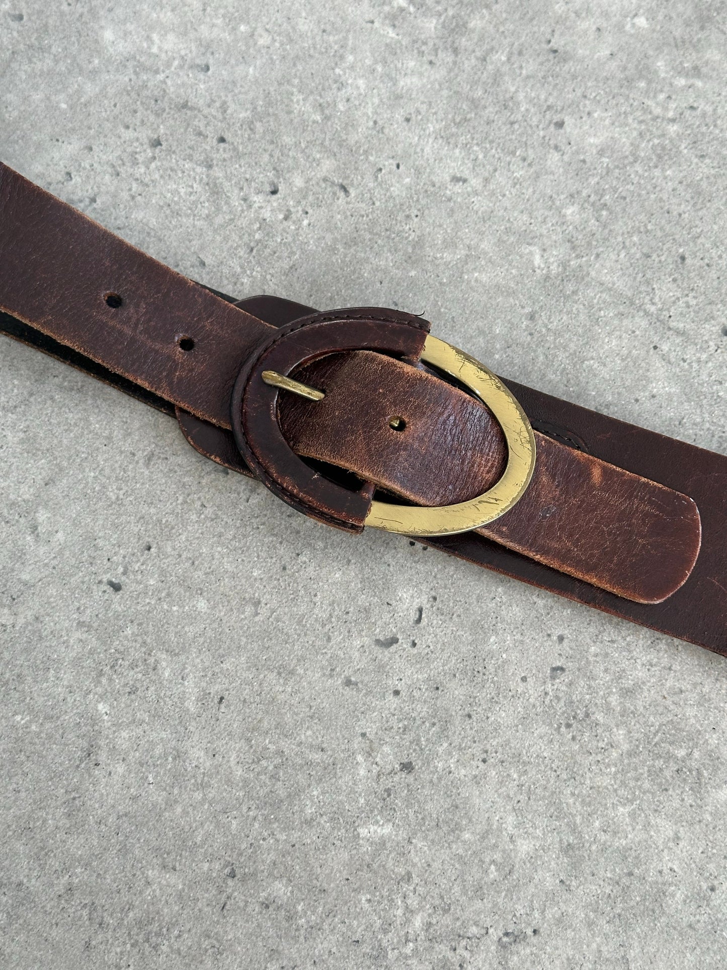 Vintage 1990s Leather Aged Oval Chunky Belt - W33-37