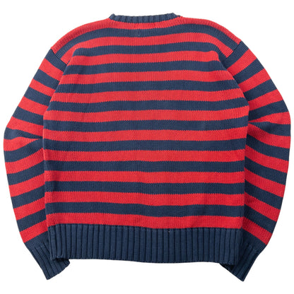 Vintage 90s Polo Ralph Lauren Crest Striped Knit Jumper Size M | Medium, Navy