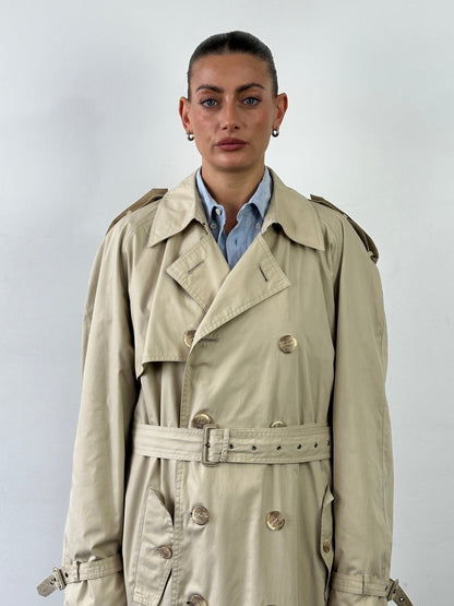 Yves Saint Laurent Pour Homme 1980s Cotton Double Breasted Belted Trench Coat - XXL