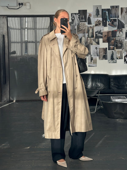 Yves Saint Laurent Pour Homme 1980s Cotton Double Breasted Belted Trench Coat - XL