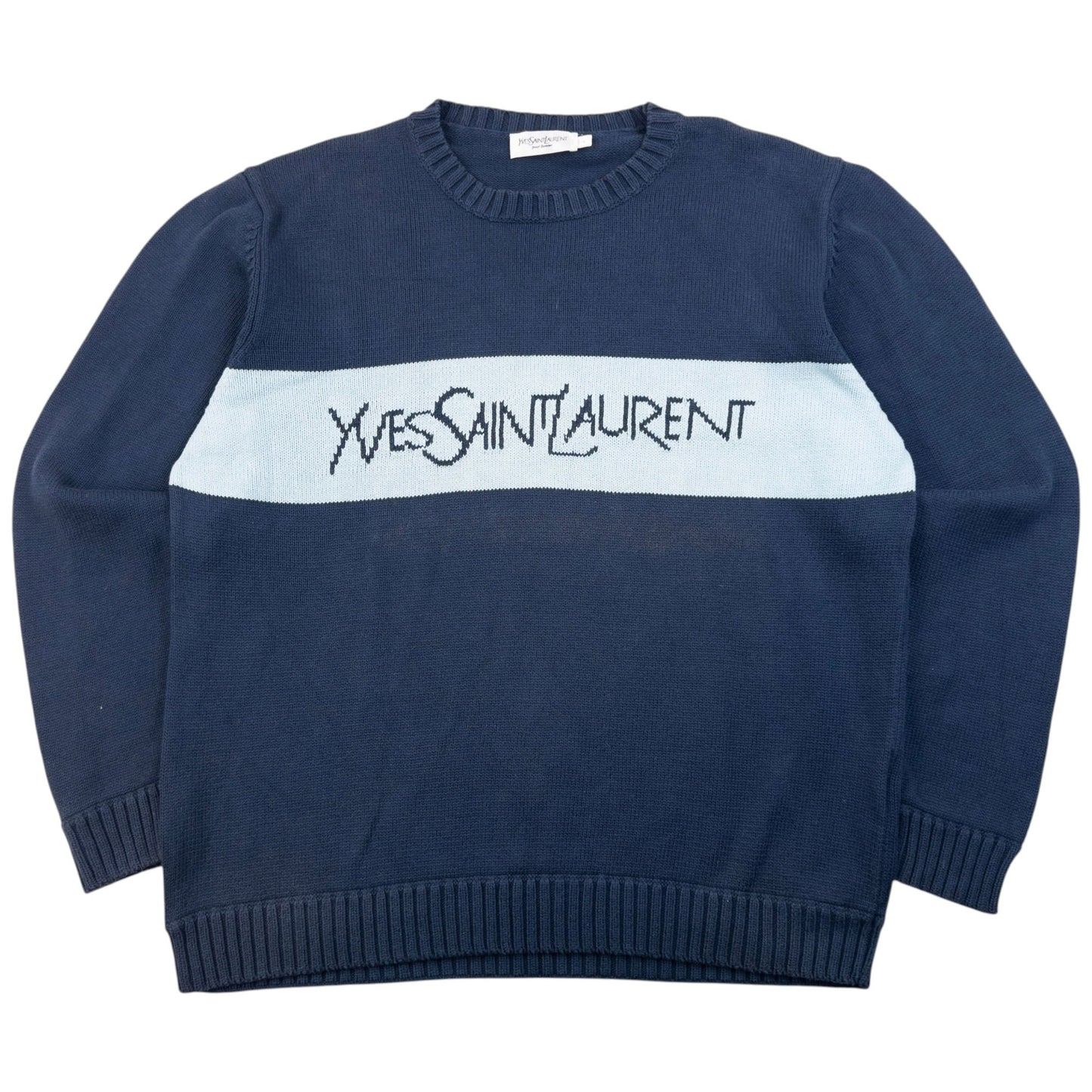 Vintage 2000s YSL Yves Saint Laurent Knit Jumper Size L | Large, Blue