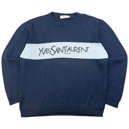 Vintage 2000s YSL Yves Saint Laurent Knit Jumper Size L | Large, Blue