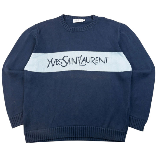 Vintage 2000s YSL Yves Saint Laurent Knit Jumper Size L | Large, Blue