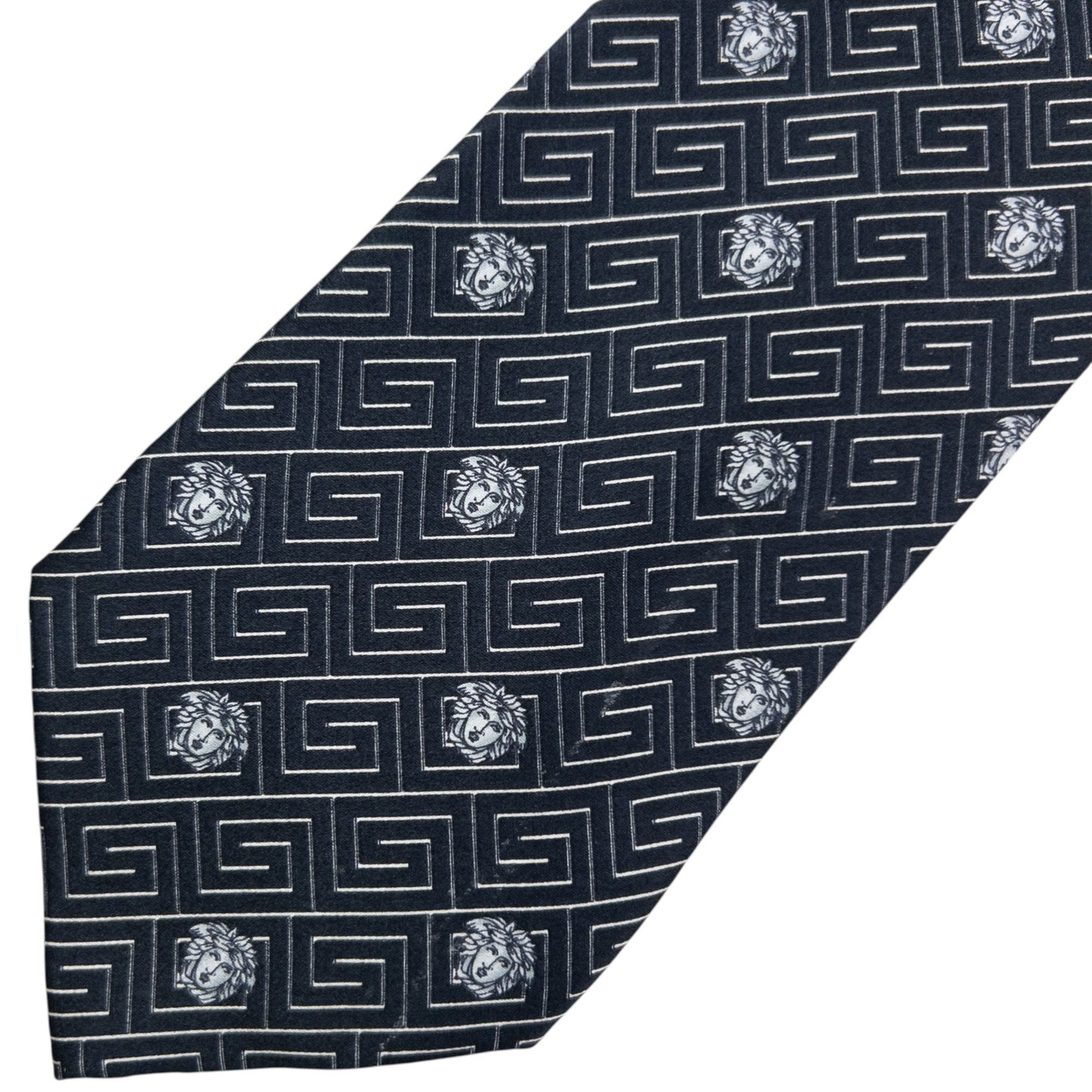Vintage 90s Gianni Versace Medusa Monogram Silk Tie | O/S, Navy