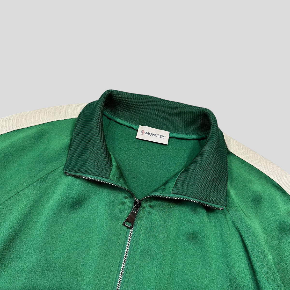 Moncler 2018 Satin Polyester Striped Track Jacket - 42 (M/L) | Medium, Green