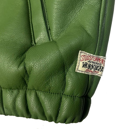 Stüssy Shearling Hooded Work Leather Jacket In Green (XL) | XL, Green