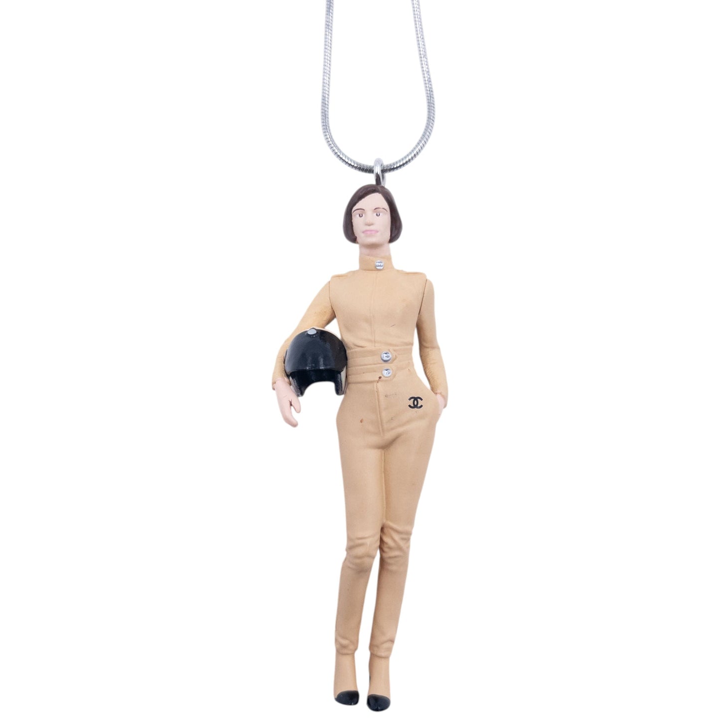 Vintage 2011 Chanel Keira Knightley Coco Mademoiselle Racing Figurine Necklace | O/S, Beige
