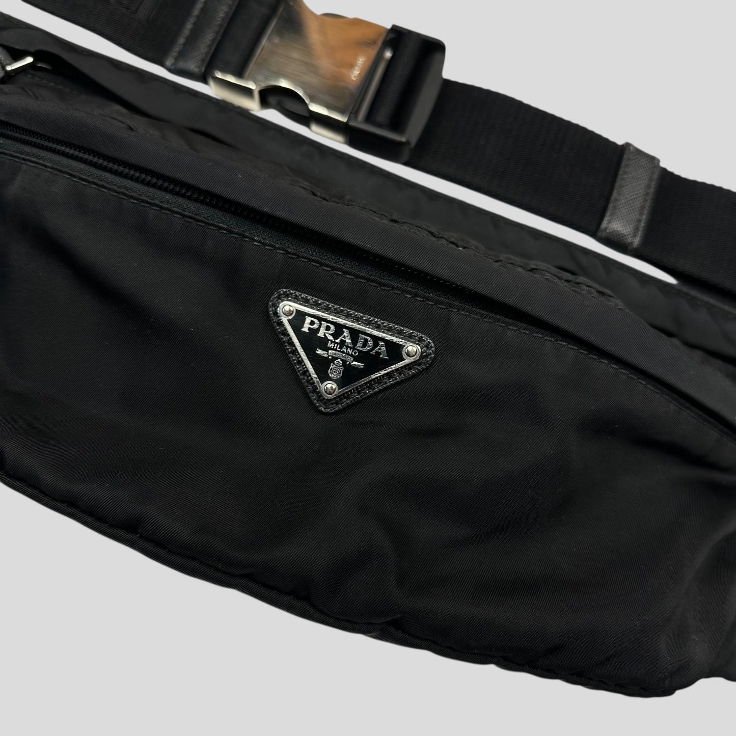 Prada Milano Plaque Logo Black Nylon Crossbody Beltbag