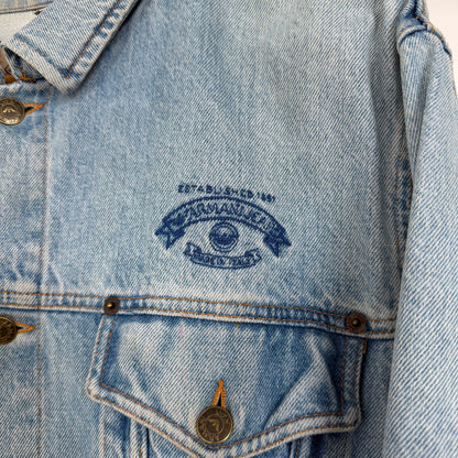 1990s armani jeans distressed denim trucker jacket | O/S, Blue