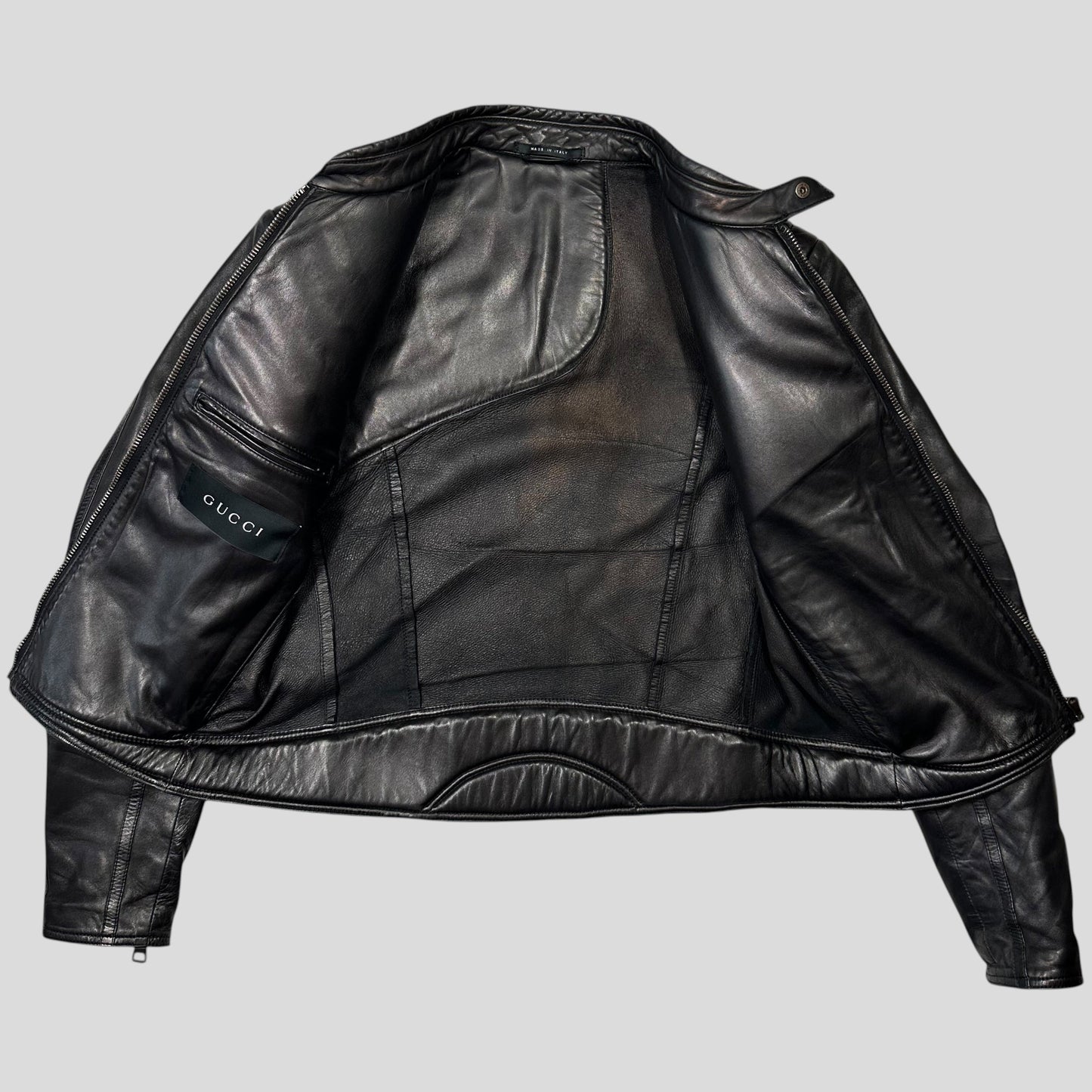 Gucci by Tom Ford AW00 Runway Spiral Leather Padded Moto Jacket - IT50 | Default Title, Black