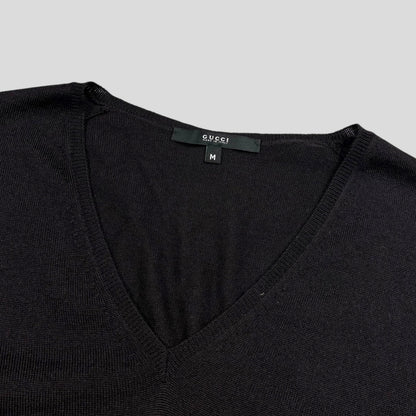 Gucci by Tom Ford 00’s Silk & Wool Light Striped Logo Knit - S/M