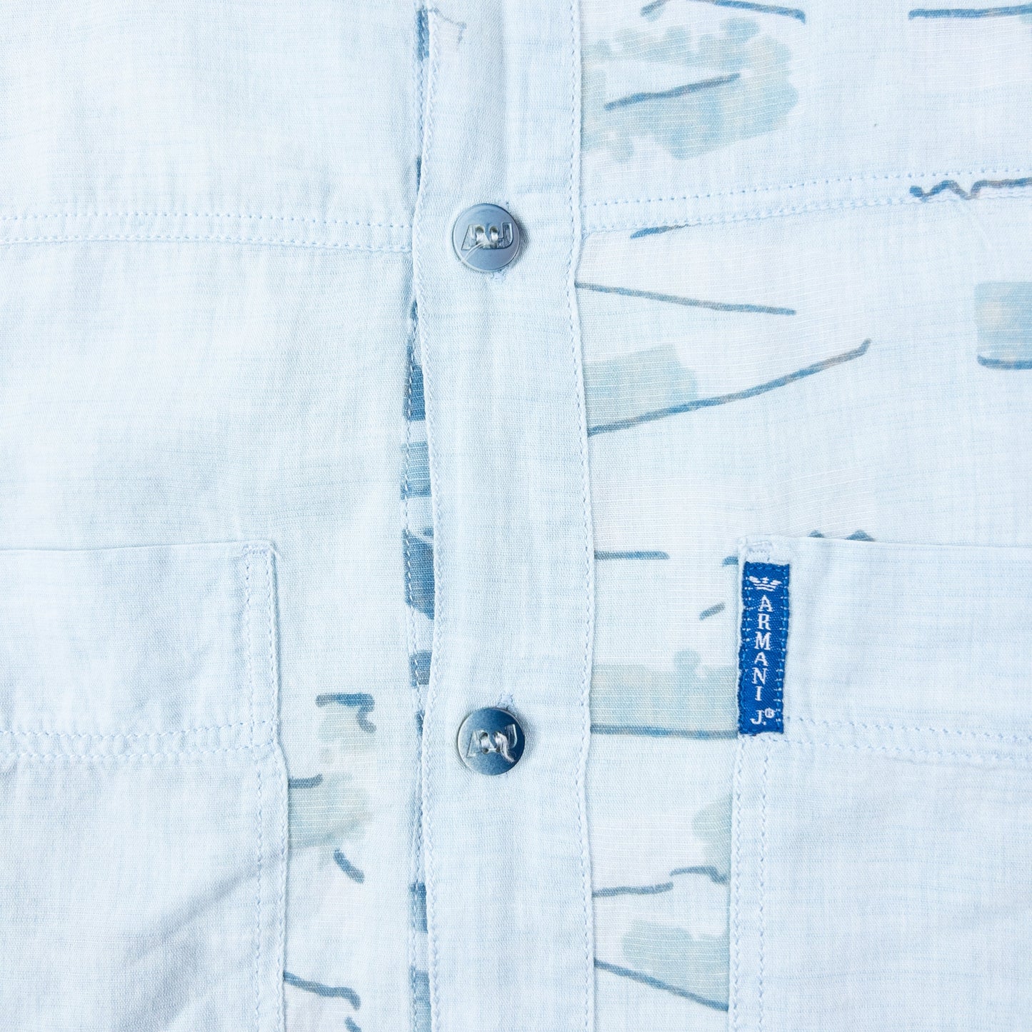 Vintage 2000s Armani Jeans Text Print Long Sleeve Button Up Shirt Size M | Medium, Blue