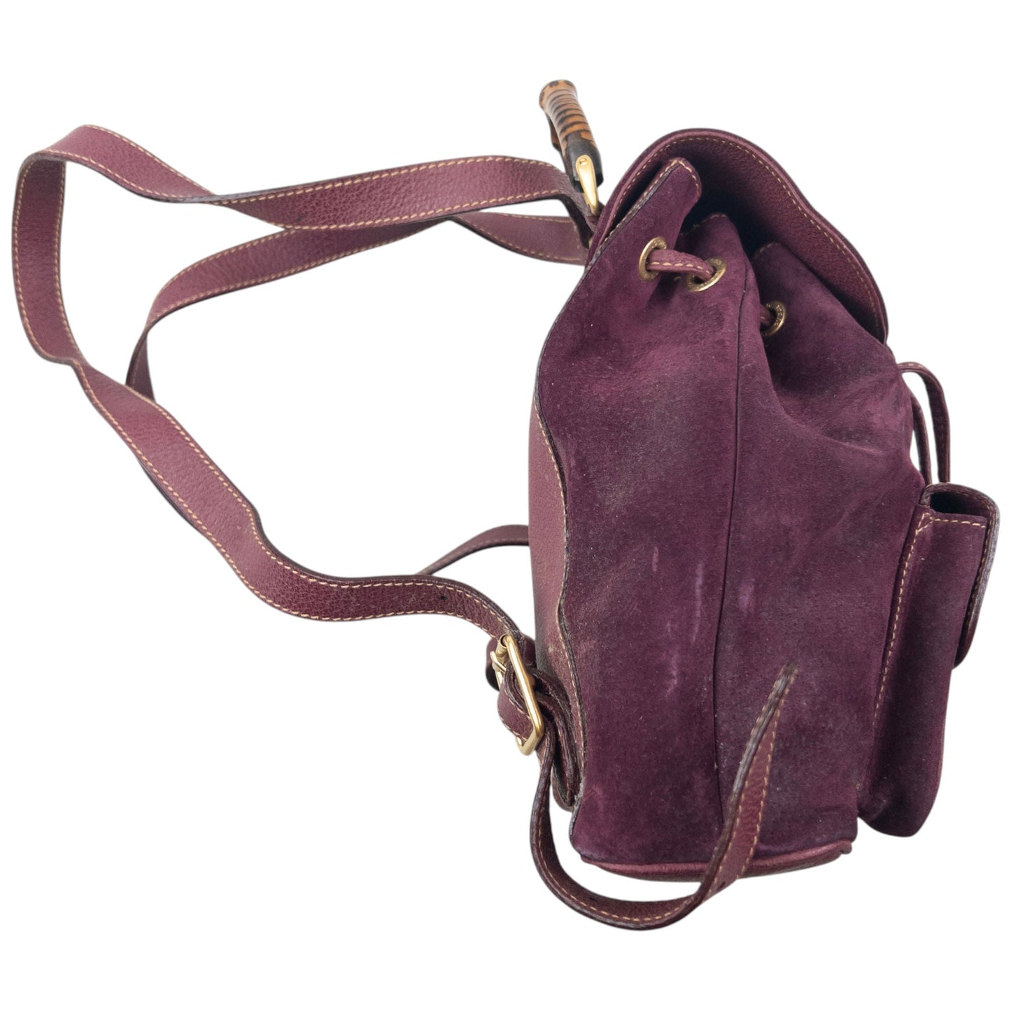 Vintage 80s Gucci Bamboo Suede Bucket Backpack | O/S, Brown
