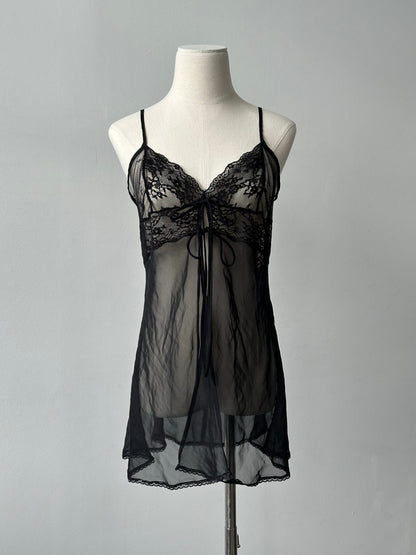 Vintage 1990s Sheer Lace Split Top - S/M