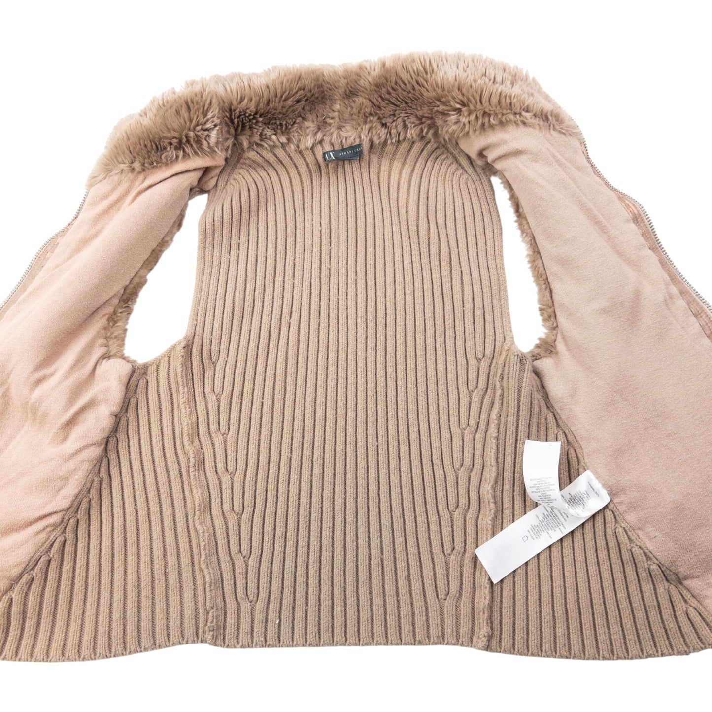 Vintage 2000s Armani Exchange Faux Fur Ribbed Knit Gilet Womens Size XS | XS, Beige