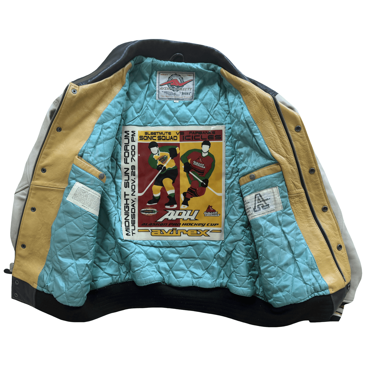 Avirex 'Sonic Squad' Leather Varsity Jacket - L | Large, Black