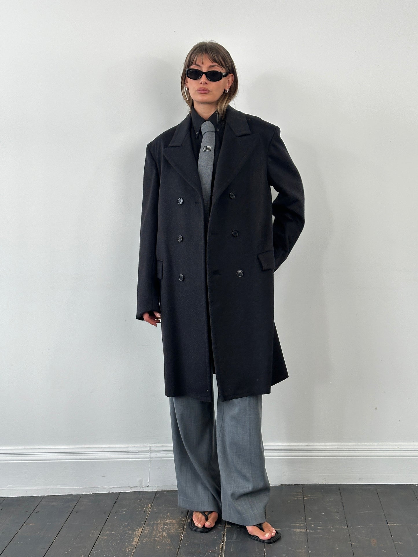 Italian Vintage 1980s Wool Double Breasted Coat - XL