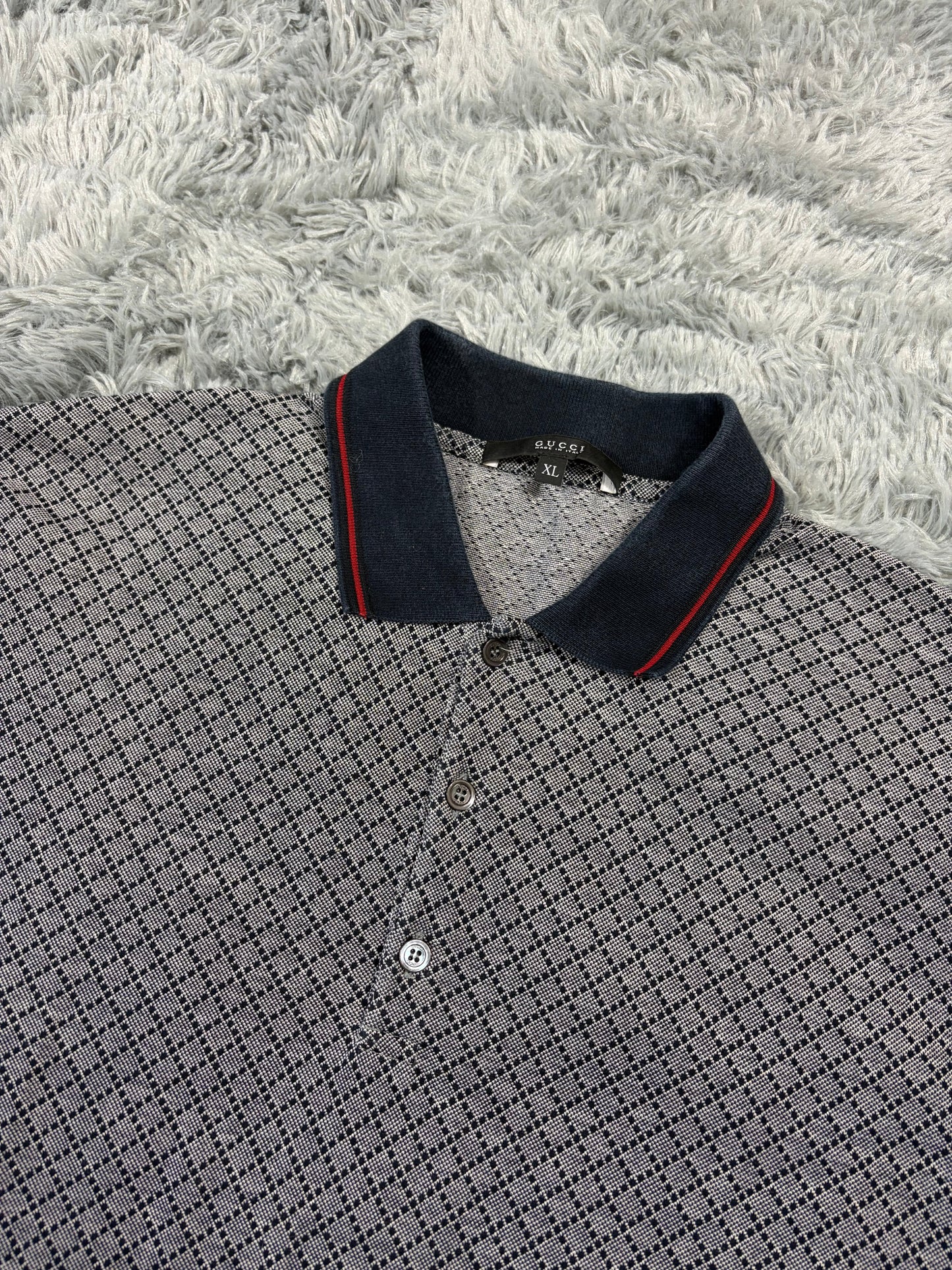Gucci 2011 Cross Monogram Web Stripe Polo Shirt - L | O/S, Grey