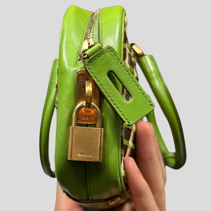 Prada 2001 Mini Top Handle Leather Woven Bag + Cards & Dustbag | O/S, Green
