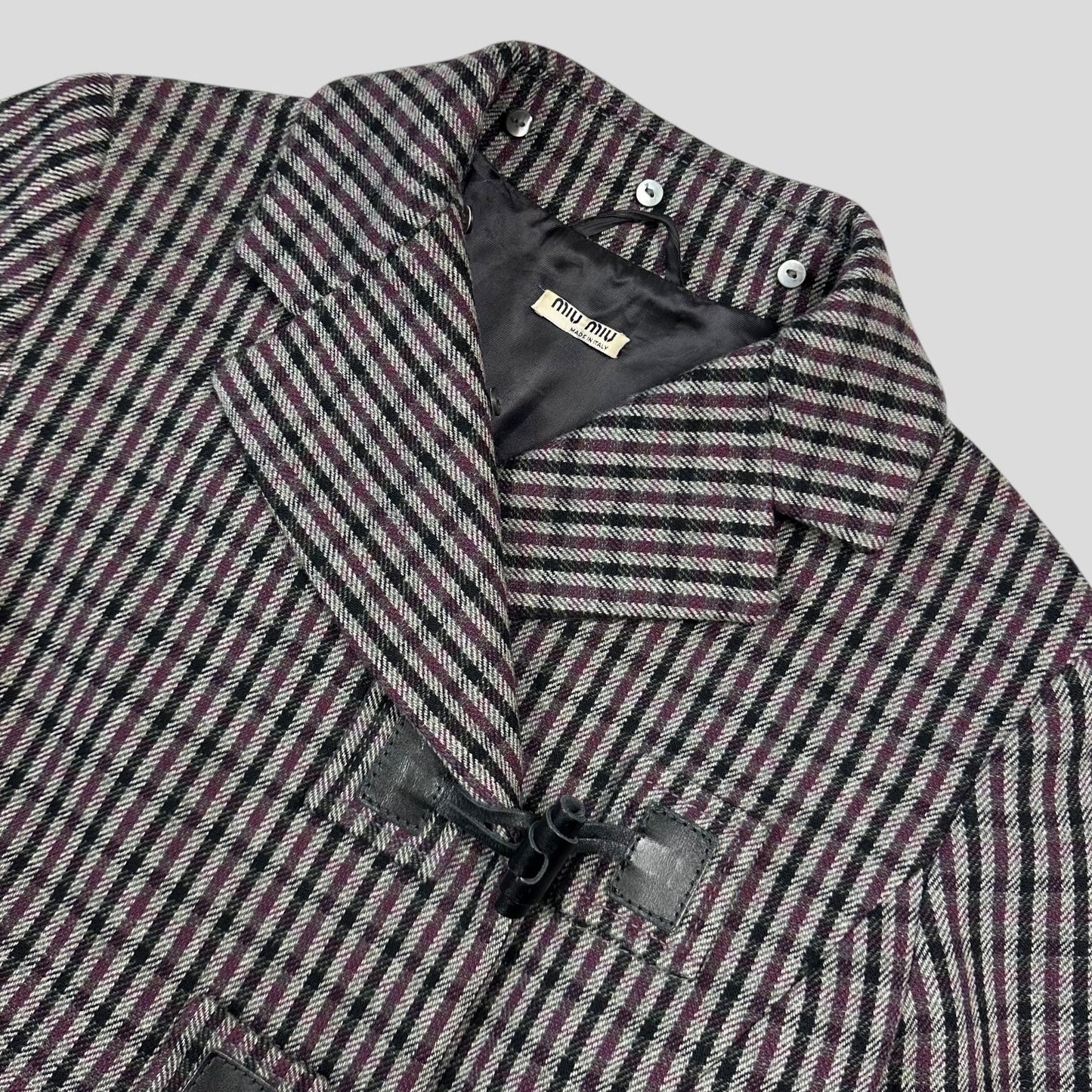 Miu Miu 00’s Virgin Wool + Removable Sheep Fur Plaid Duffle Coat - IT42