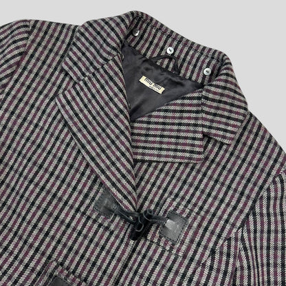Miu Miu 00’s Virgin Wool + Removable Sheep Fur Plaid Duffle Coat - IT42 | Medium, Purple