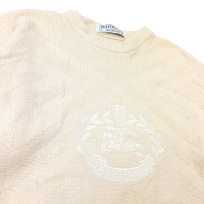 Vintage 90s Burberry Embroidered Wool Knit Jumper Womens Size S | Small, Cream