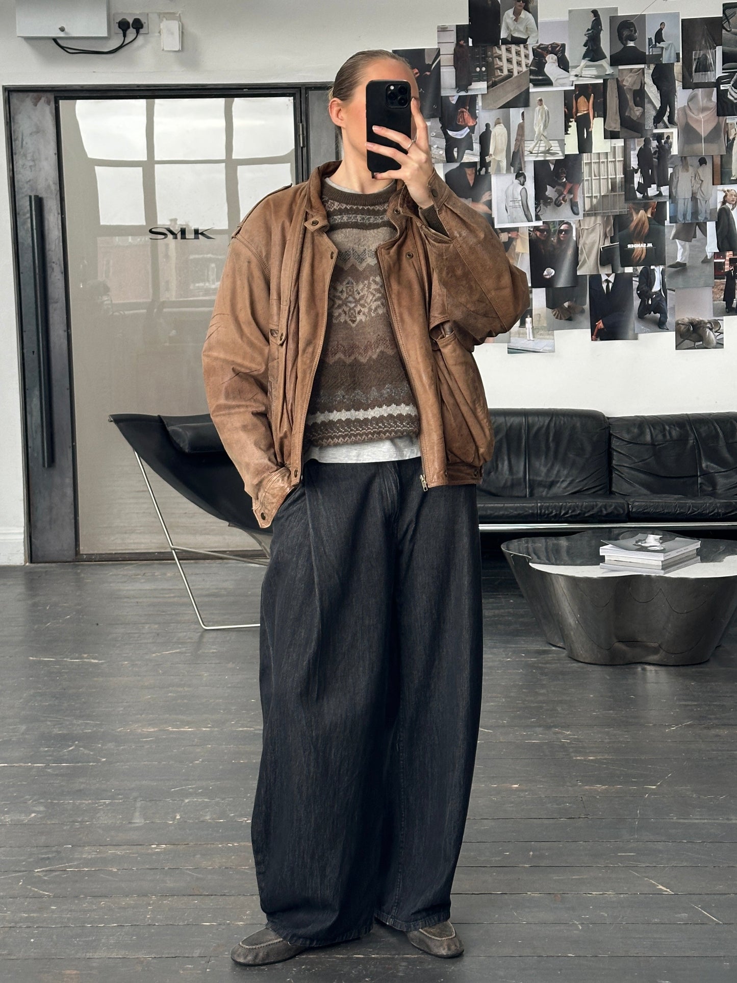 Vintage 1990s High Neck Aged Leather Bomber Jacket - M/L