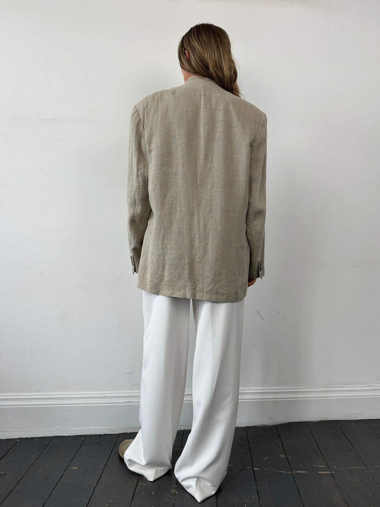 Vintage Pure Linen Two Two Blazer Waistcoat Suit Set - XL