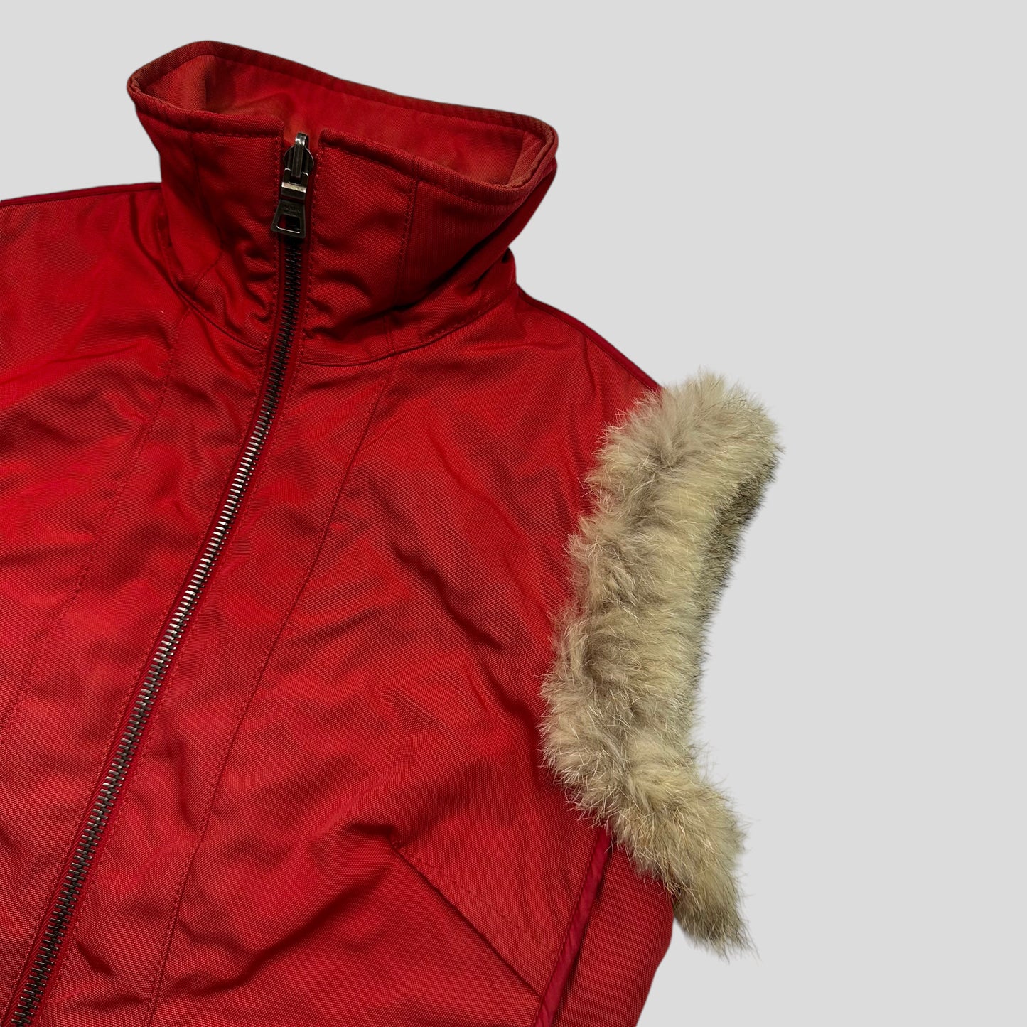Prada Sport 00’s Ballistic Nylon Fox Fur Reversible Quilted Gilet - IT44 | Default Title, Orange