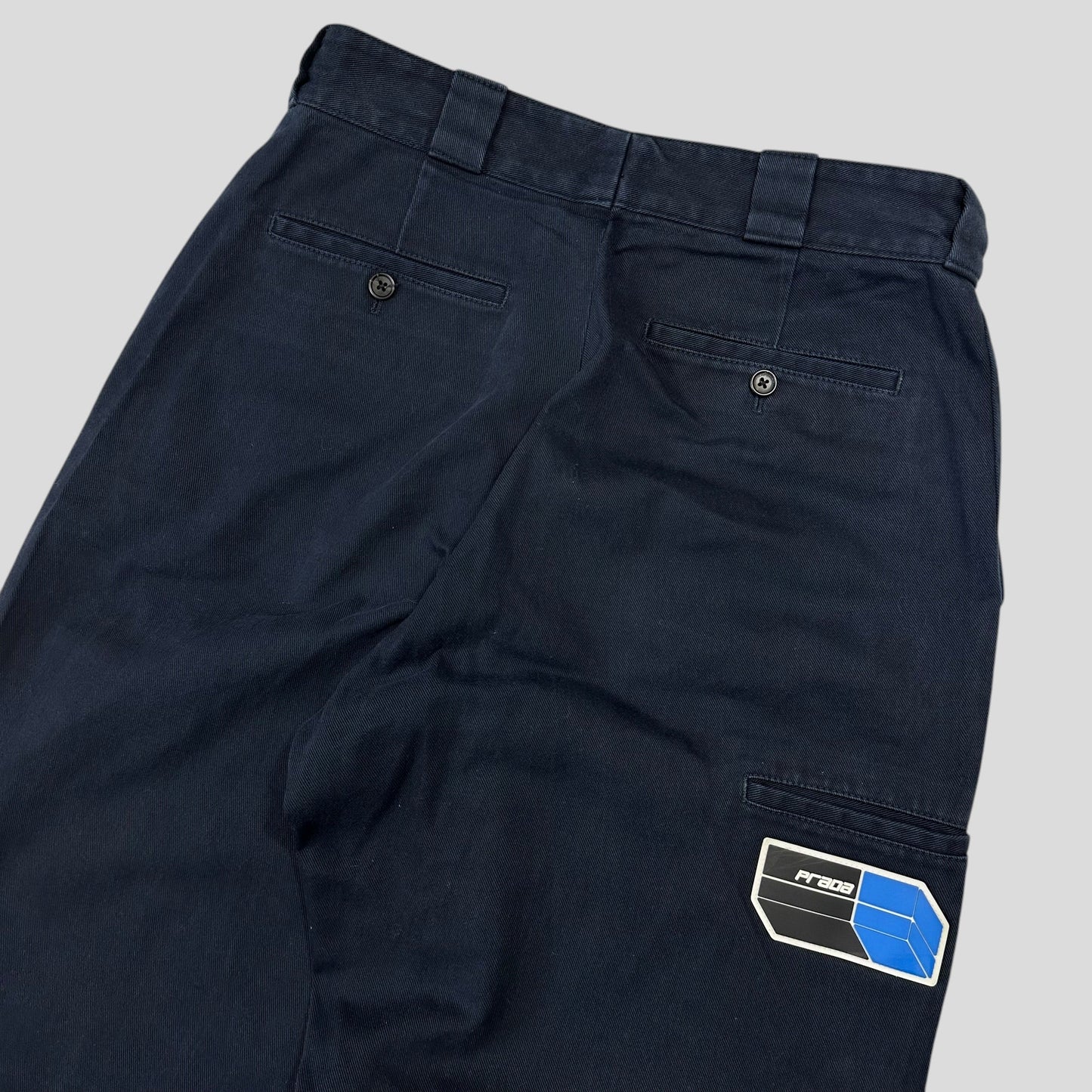 Prada 2018 Rubber Logo Baggy Drill Cotton Trousers - IT48 | Default Title, Navy
